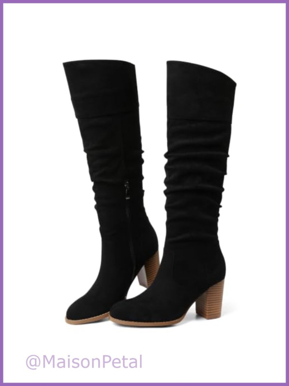 Women's Suede Slouch Knee High Boots Chunky Block Heel Tall Fall Boot